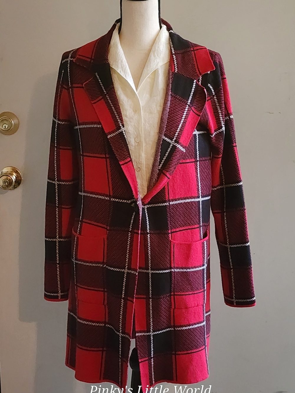 Elle Red and Black Plaid Tailored Blazer Coat Sz Medium